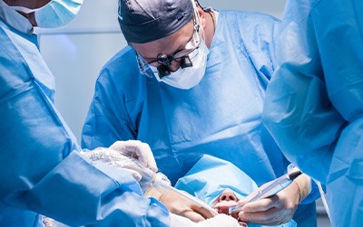 an oral surgeon performing dental implant surgery